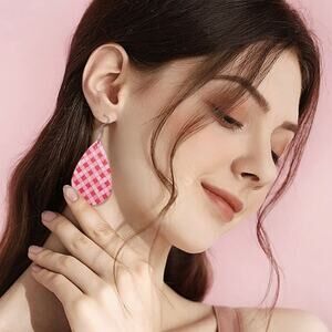 Valentines Checked Faux Leather Earrings